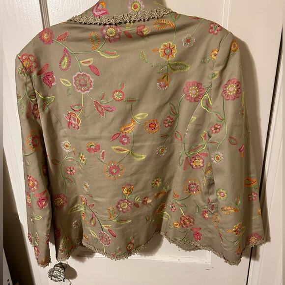 Vintage Cotton Lace Trim Floral Embroidered Blazer Jacket - Picture 3 of 4